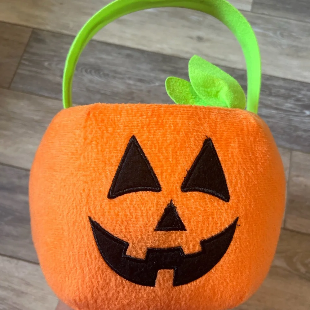 Orange Plush Jack-O'-Lantern Trick-or-Treat Bucket - Picture 1 of 7